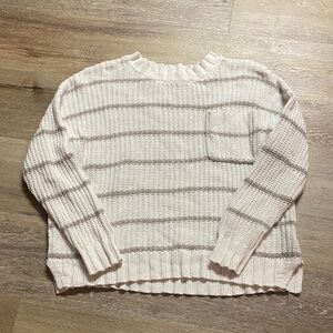American Eagle Outfitters White and Gray Striped Sweater